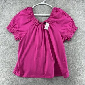 J Crew Top Women Size XL Pink Short Sleeve Tie Back NEW